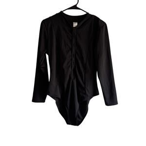 Good American Size 5 XL Long Sleeve Black Zip Bodysuit